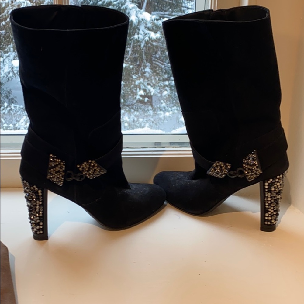 Stuart weitzman Suede high heel boot w/ crystal